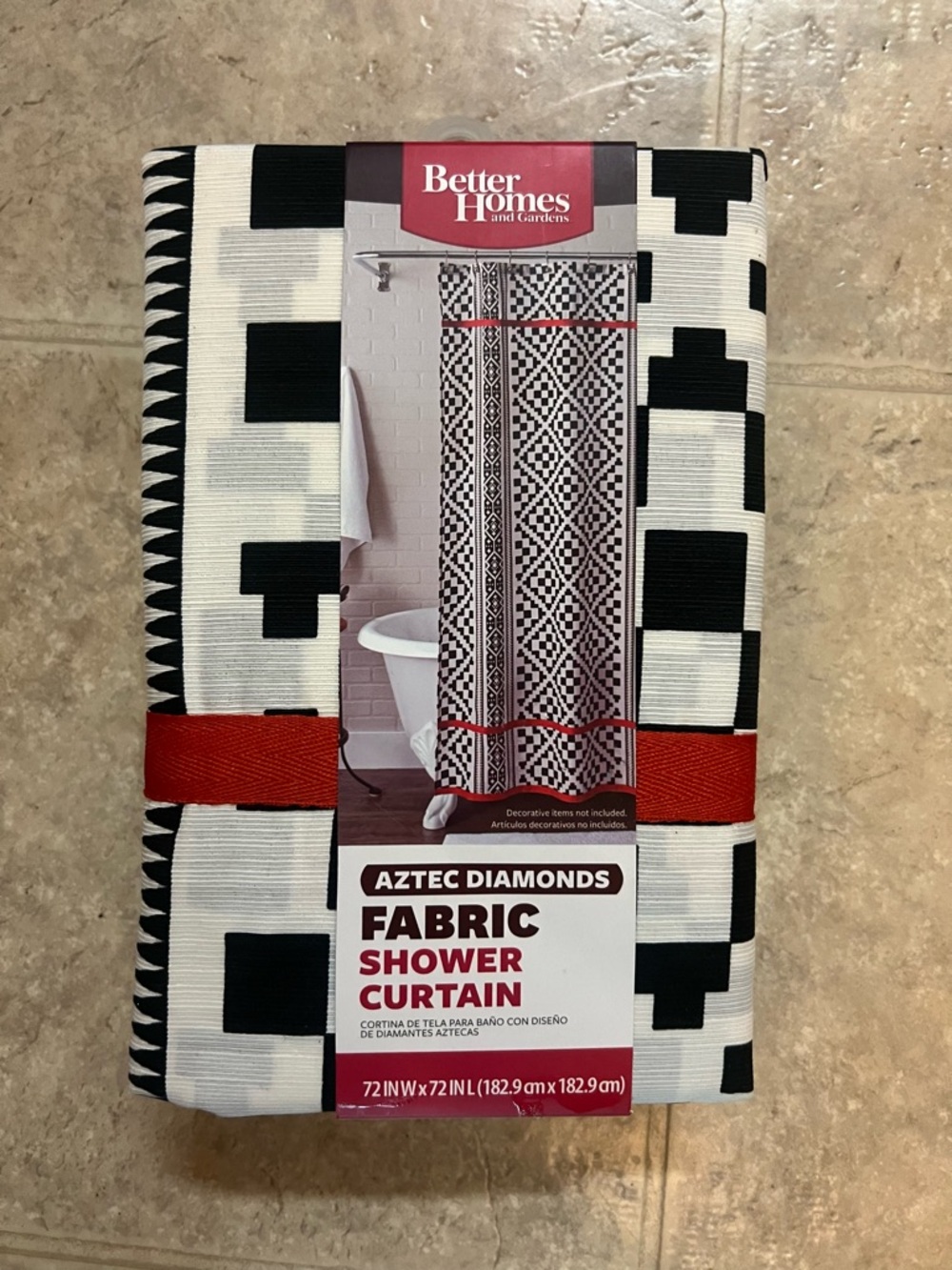 Better Homes And Gardens Black, White and Red Geometric Fabric Shower Curtain
